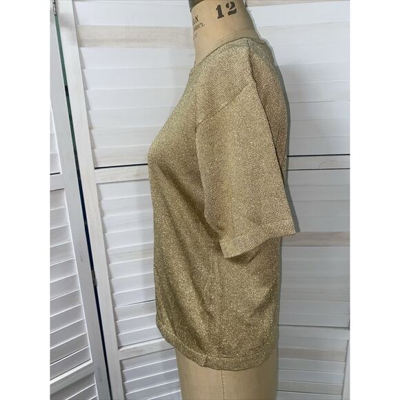 JH Collectables Gold Glitter Knit Short Sleeve Pullover Sweater Blouse Large - Picture 5 of 8